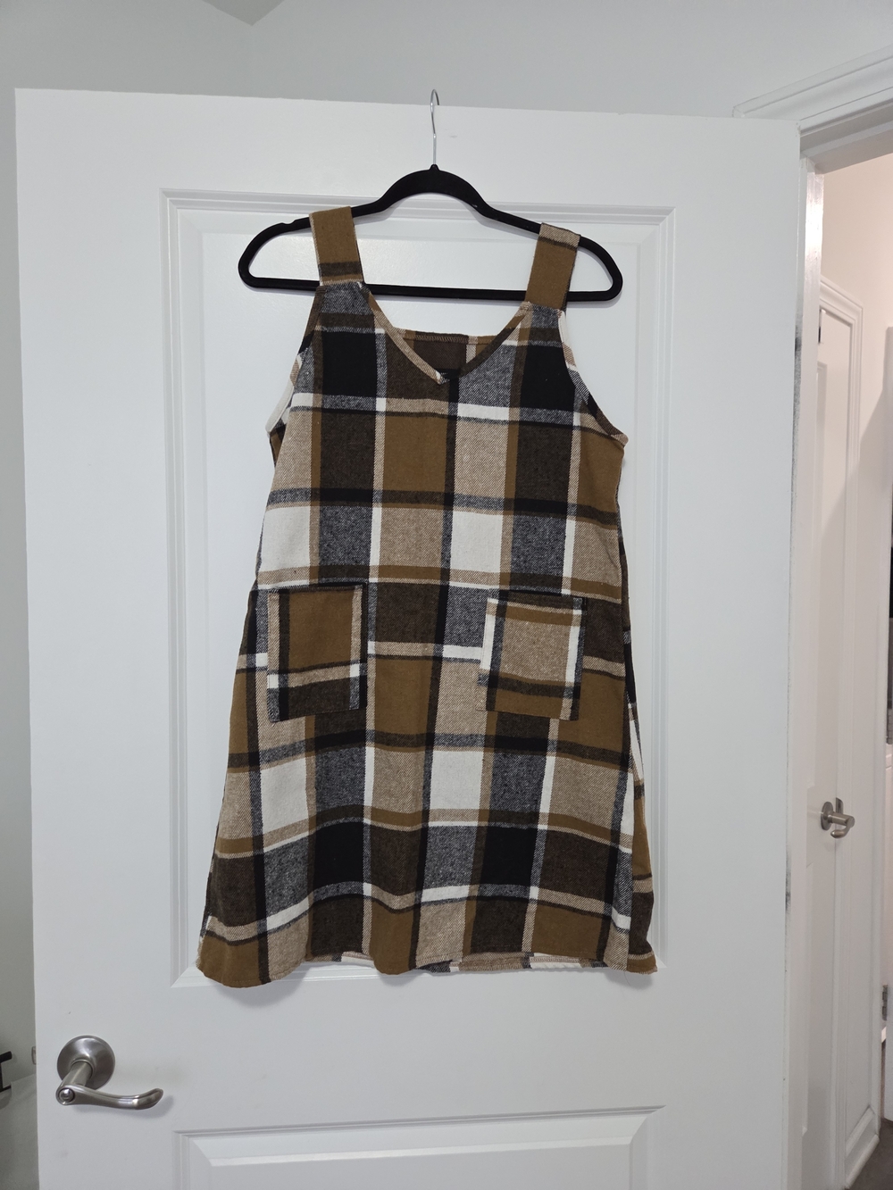 Plaid Pinafore Mini Dress in Brown Multi